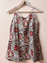 Load image into Gallery viewer, Grey / red floral cotton criss cross top
