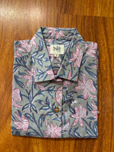 Load image into Gallery viewer, Grey / pink floral cotton shirt