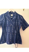 Load image into Gallery viewer, Blue ikat wrap top