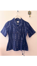Load image into Gallery viewer, Blue ikat wrap top