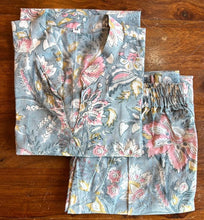 Load image into Gallery viewer, PALE GREY FLORAL COTTON SLEEP WEAR
