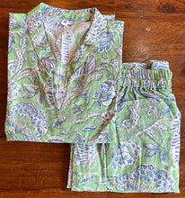 Load image into Gallery viewer, GREEN / BLUE FLORAL COTTON SLEEP WEAR