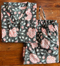 Load image into Gallery viewer, BLACK / PINK ROSE COTTON LOUNGE WEAR