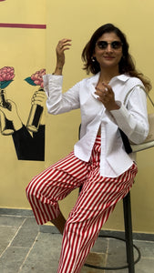 Red stripes crop pants