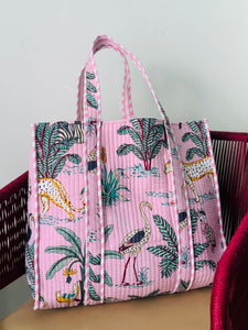 Handblock Printed Quilted Tote Bag tropical bliss