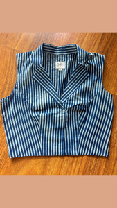 Indigo striped crop blouse