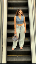 Load image into Gallery viewer, Indigo striped crop blouse
