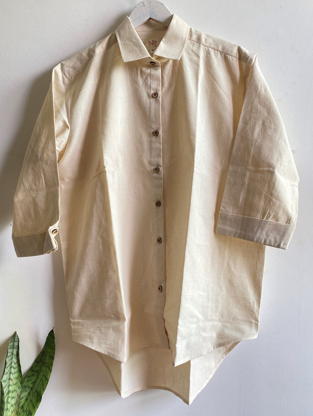 BEIGE SOLID OVERSIZED SHIRT